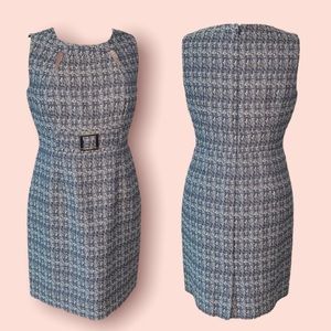 Tahari Sleeveless Blue Tweed Dress